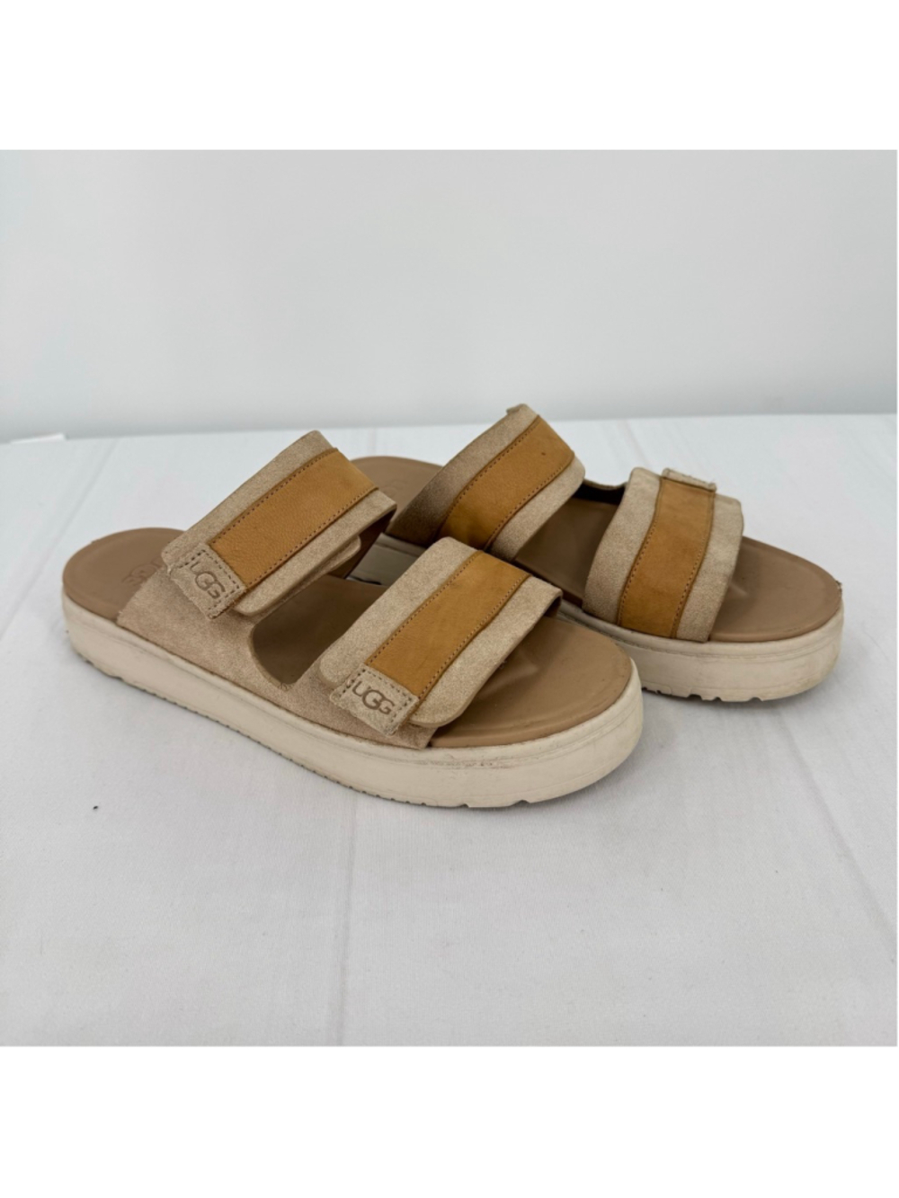 UGG Beige Suede Dual-Strap Slide Sandals - Picture 2 of 13
